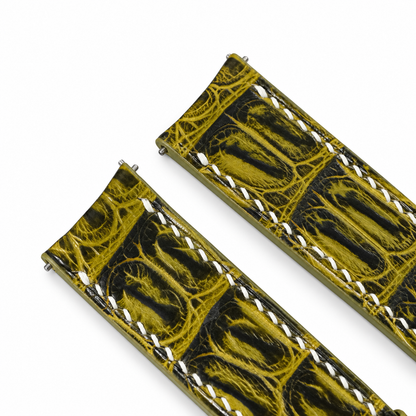 Olive Black Patina Alligator Leather Watch Strap - two piece diagonal alt