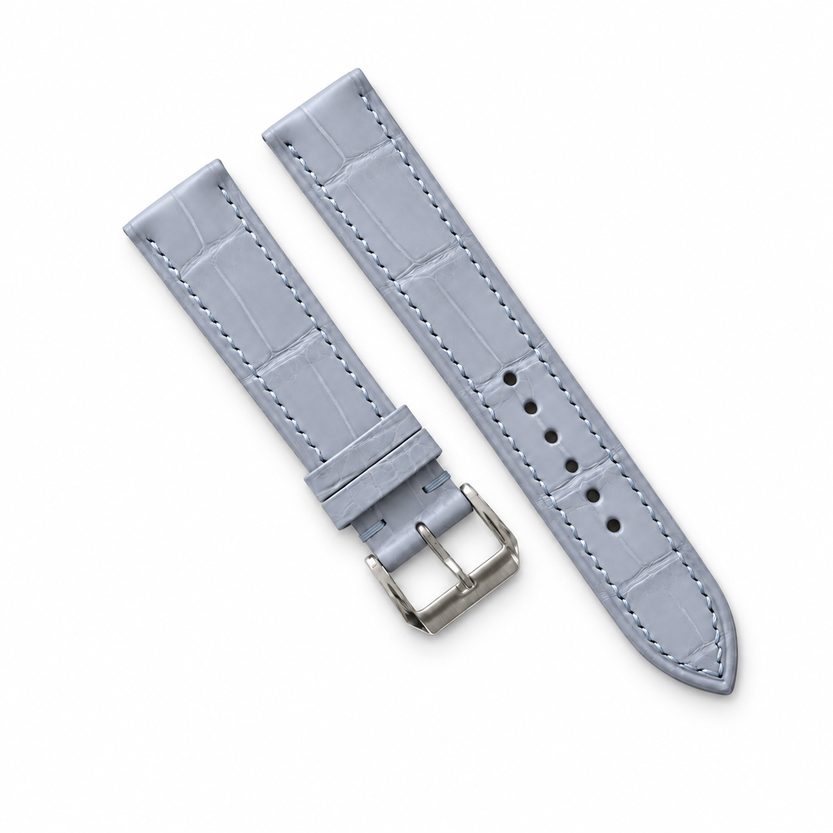 Paradise Cloud Blue Alligator Leather Watch Strap - two piece diagonal