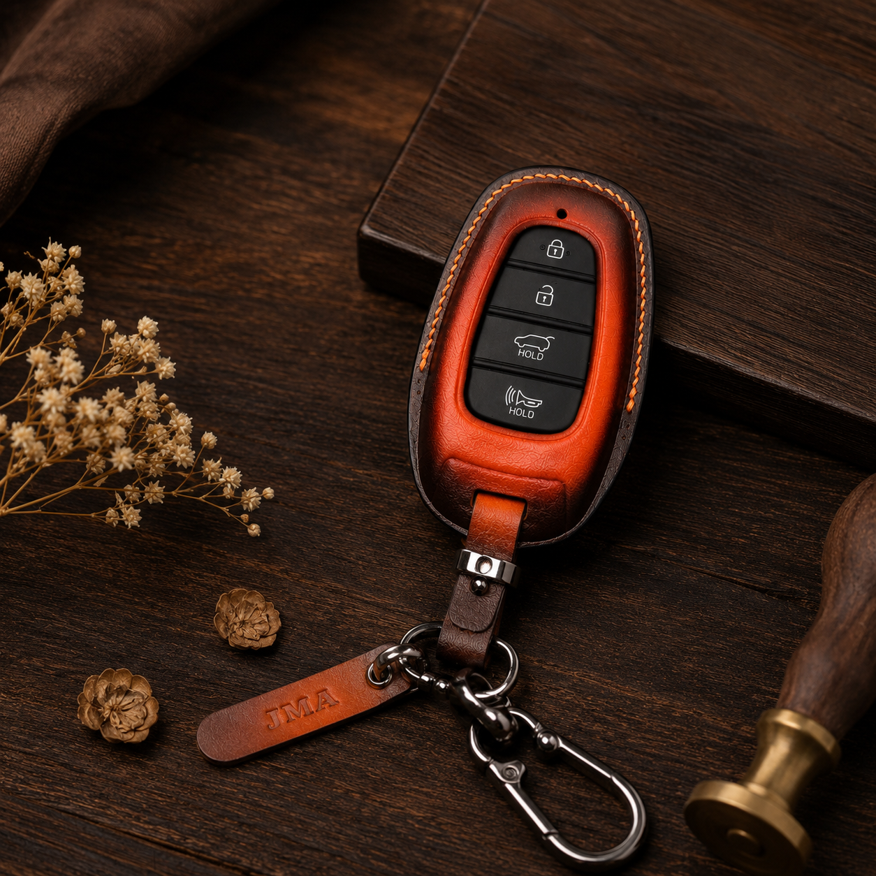 Hyundai NEXO IONIQ leather smart key fob cover - patina brown