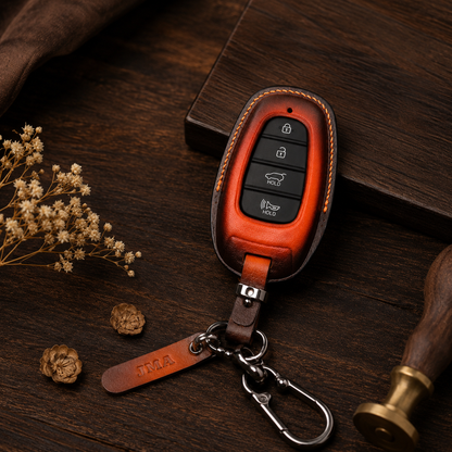 Hyundai NEXO IONIQ leather smart key fob cover - patina brown