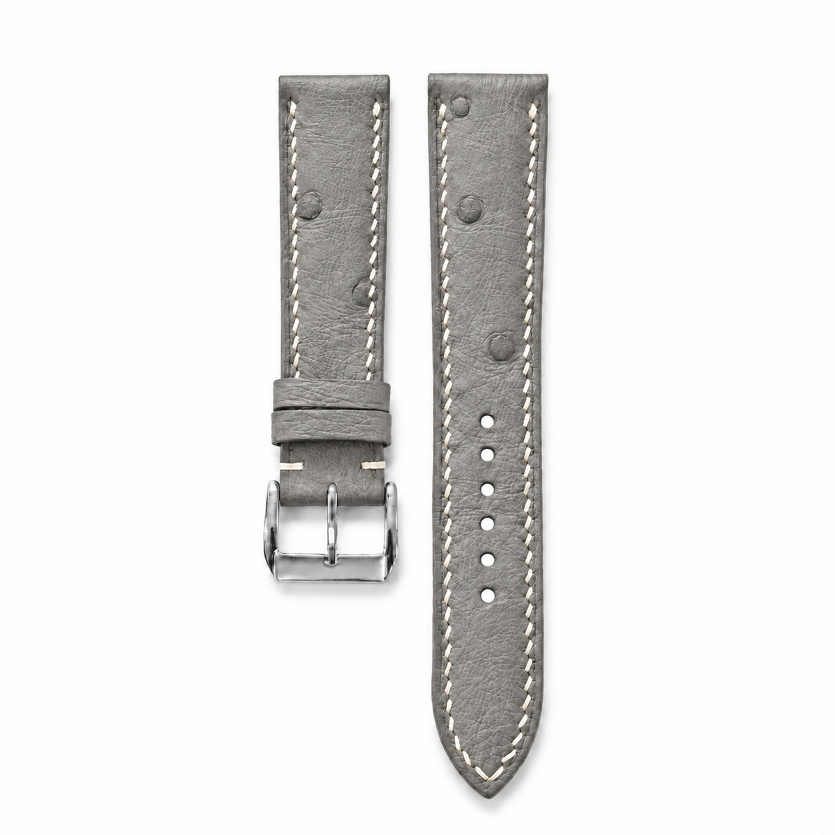 Stone Gray Ostrich Leather Watch Strap - product front