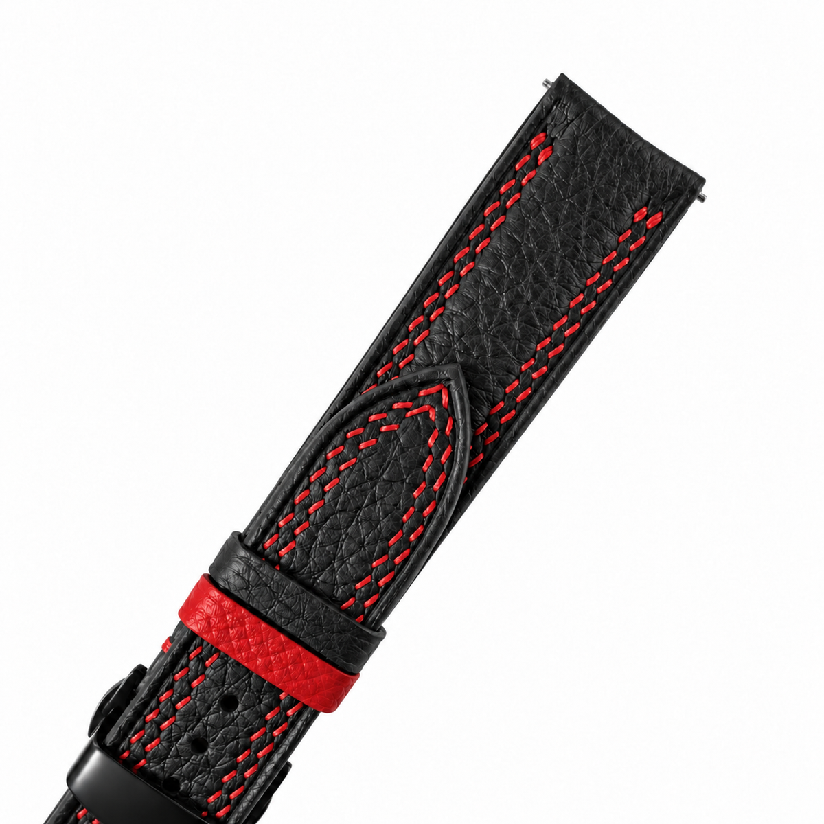 Black Togo Red Double Stitch Leather Watch Strap - red double stitch macro