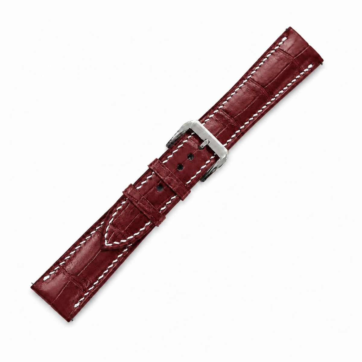 Burgundy Alligator Leather Watch Strap - assembled on buckle