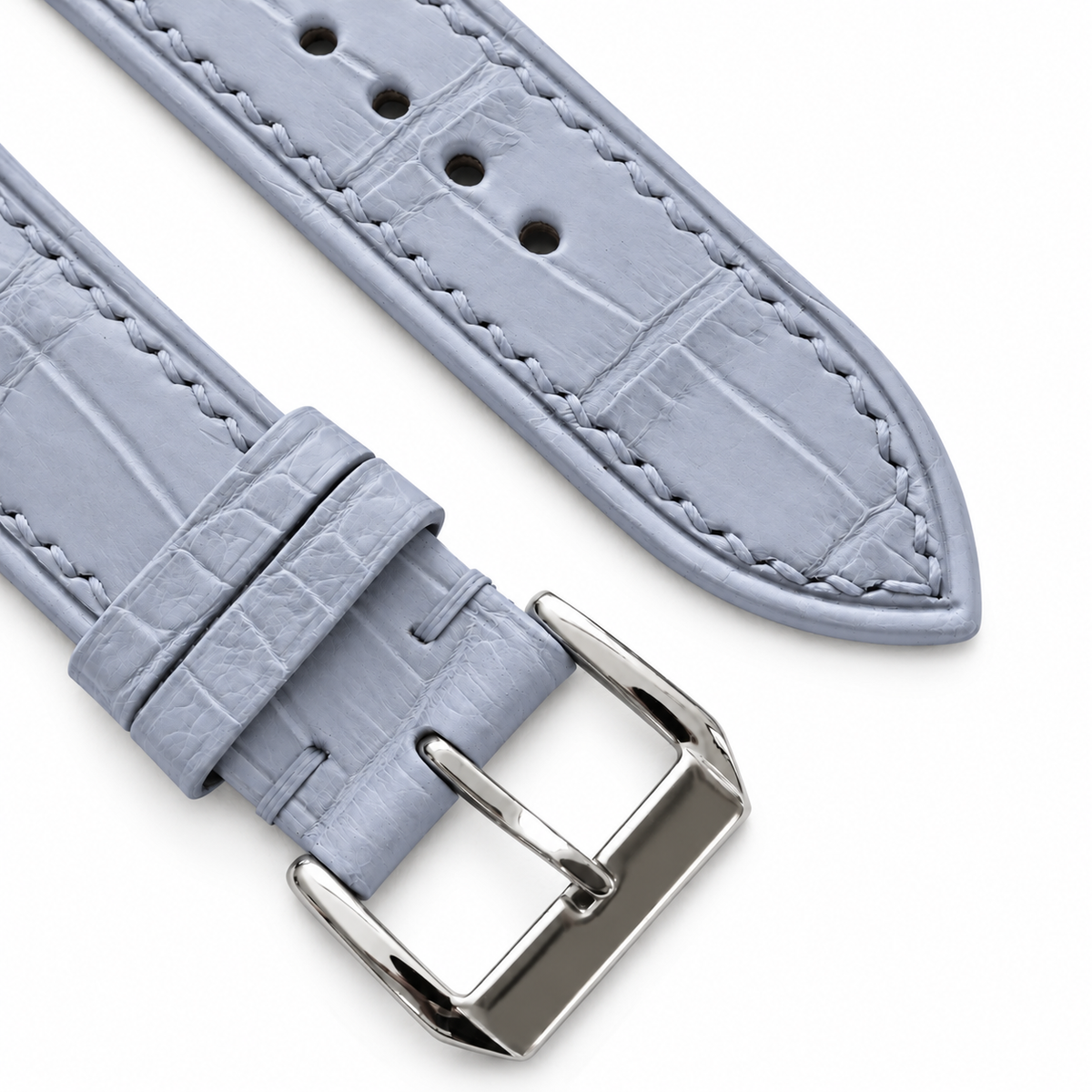 Paradise Cloud Blue Alligator Leather Watch Strap - tonal stitch detail