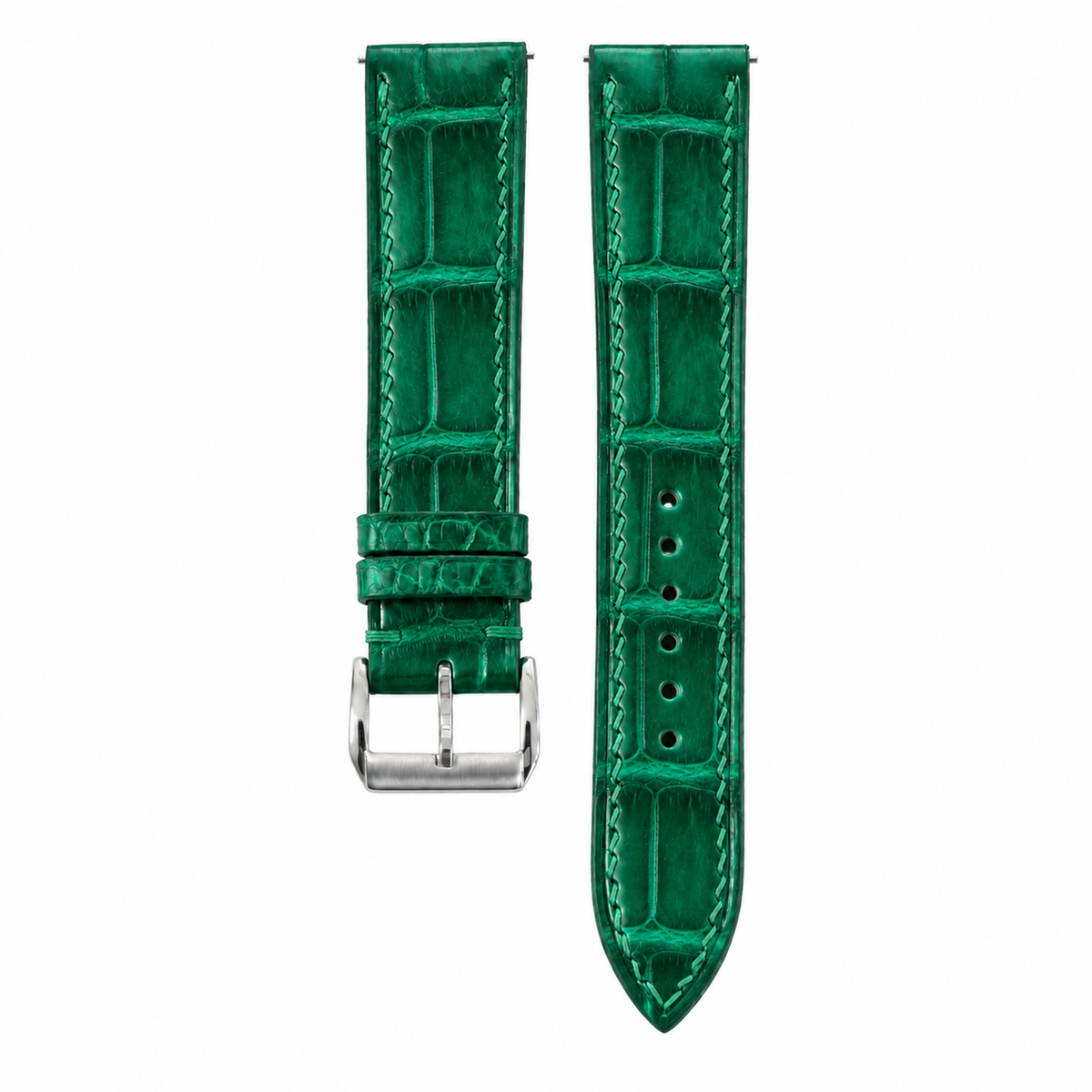 Emerald Green Patina Alligator Leather Watch Strap - front and back flat lay