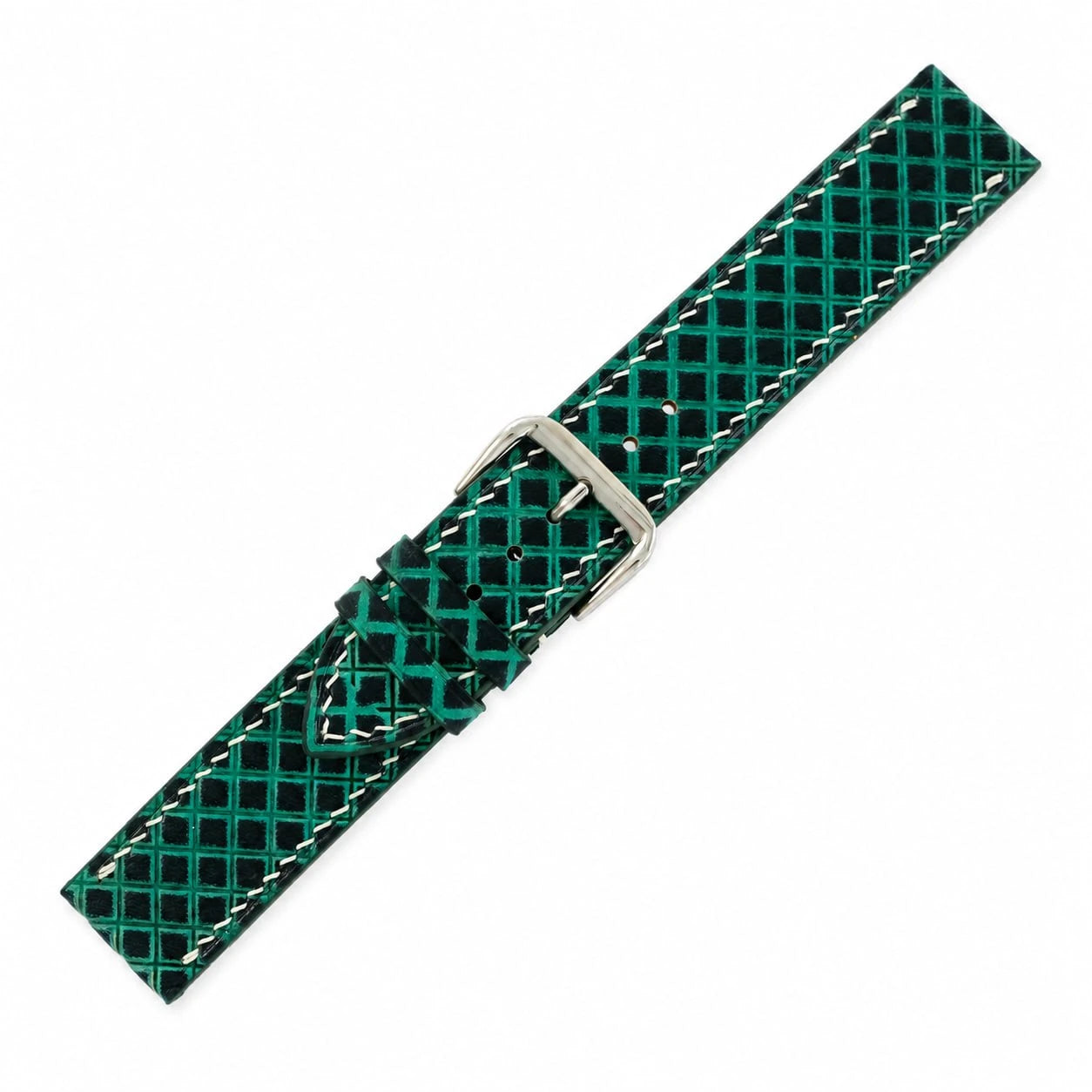 Hand-Tooled Emerald Green Lattice Vegetable Tanned Leather Watch Strap