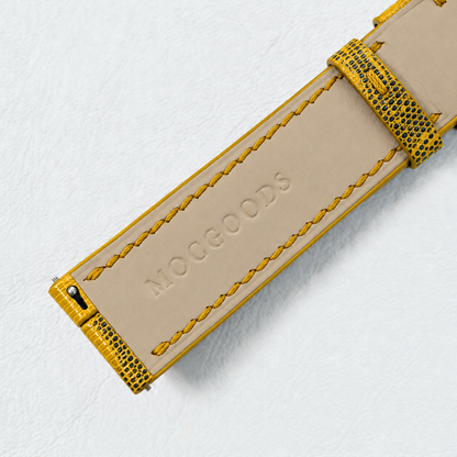 Yellow Black Lizard Leather Watch Strap - underside detail