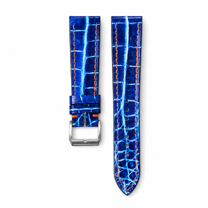 Patina Blue White Alligator leather watch strap - blue patina, white highlights