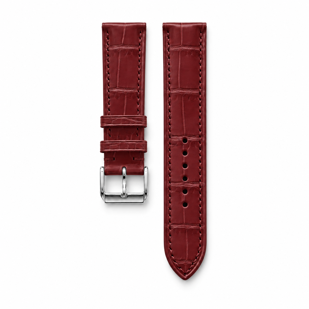 Burgundy Alligator Leather Watch Strap - Tonal Stitch - hero