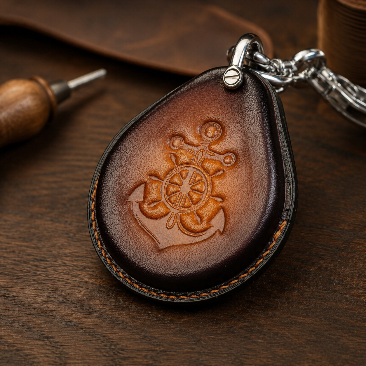 Harley-Davidson keyless fob leather cover - nautical anchor design