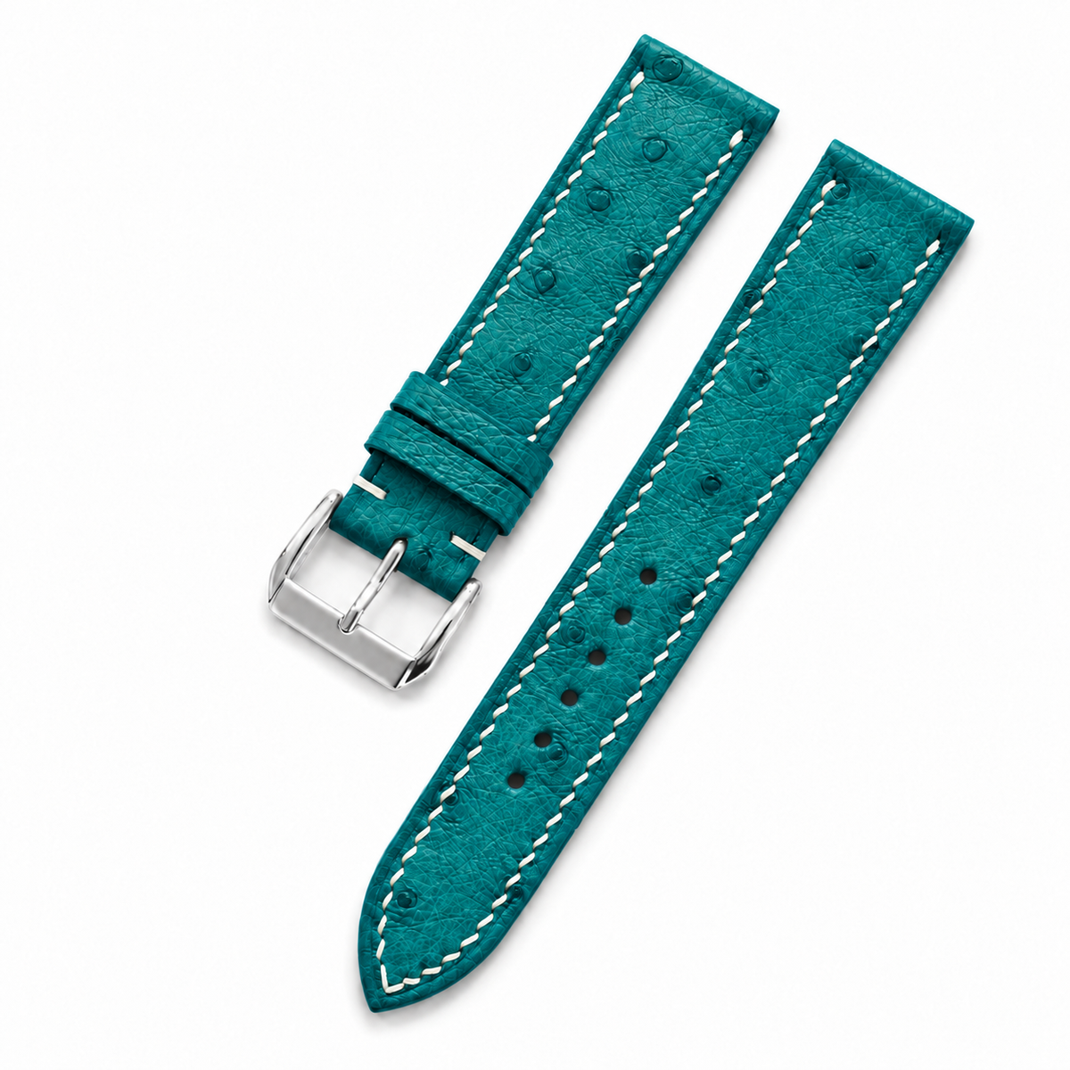 Turquoise Ostrich Leather Watch Strap - two piece diagonal