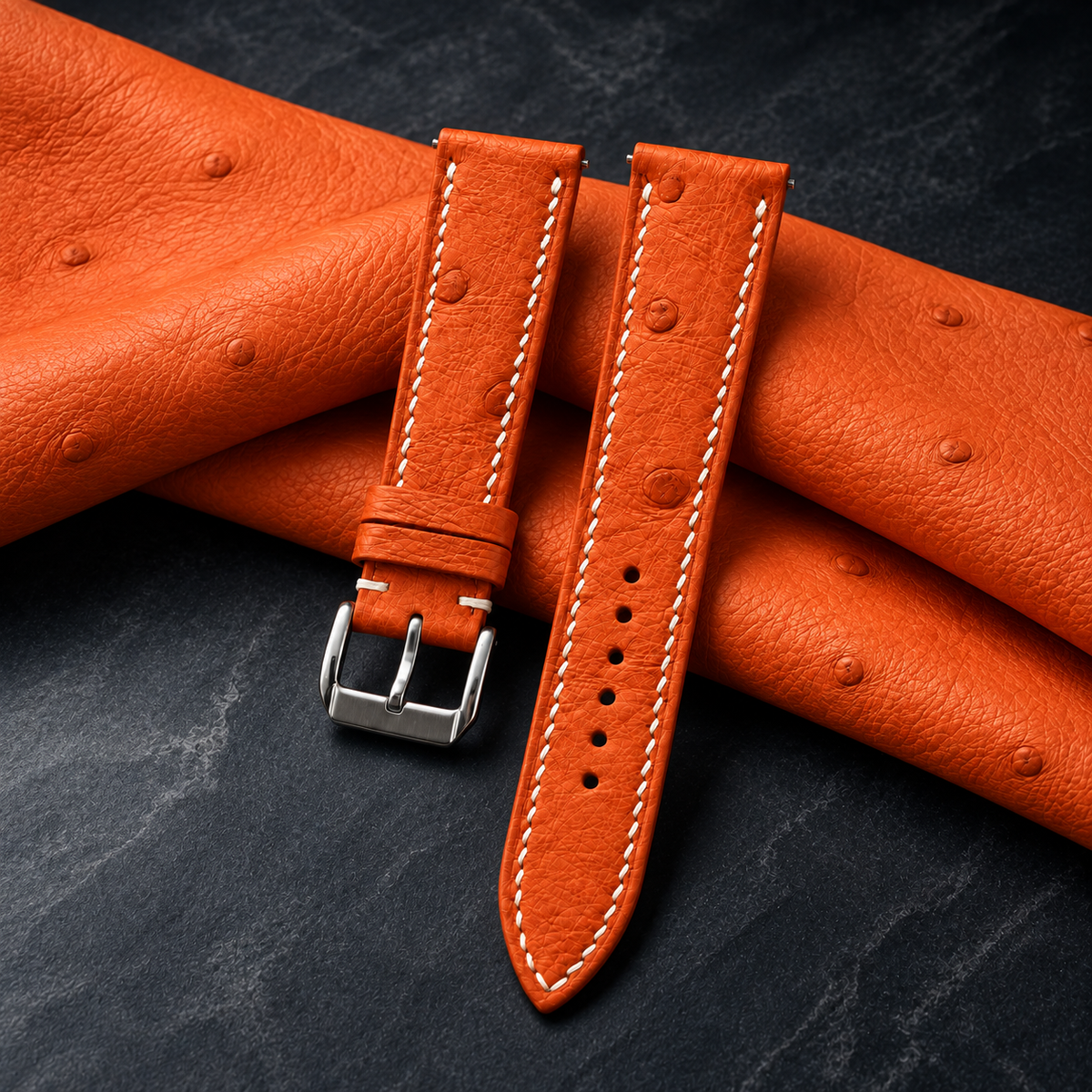 Orange Ostrich Leather Watch Strap - hero