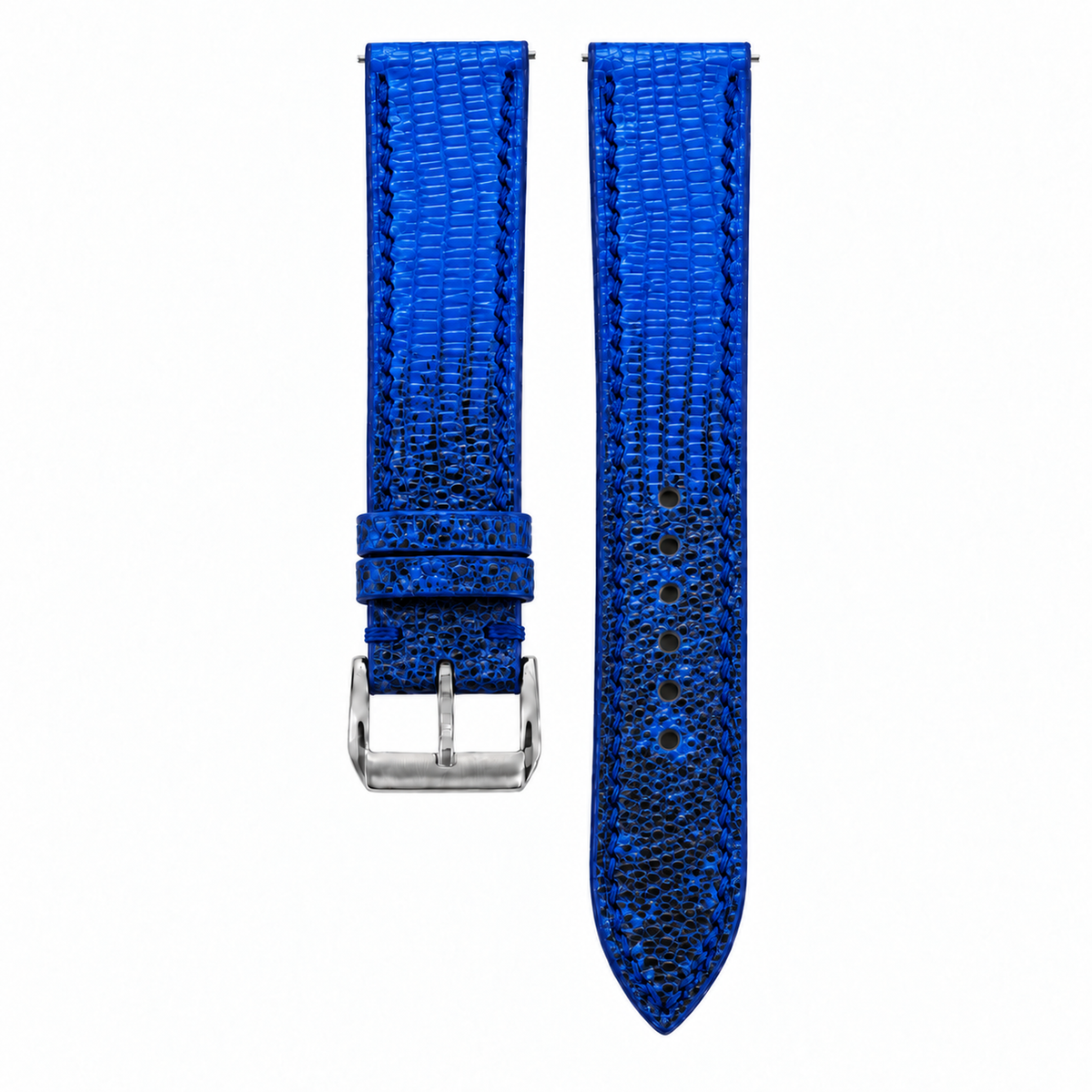 Blue Black Lizard Leather Watch Strap - hero