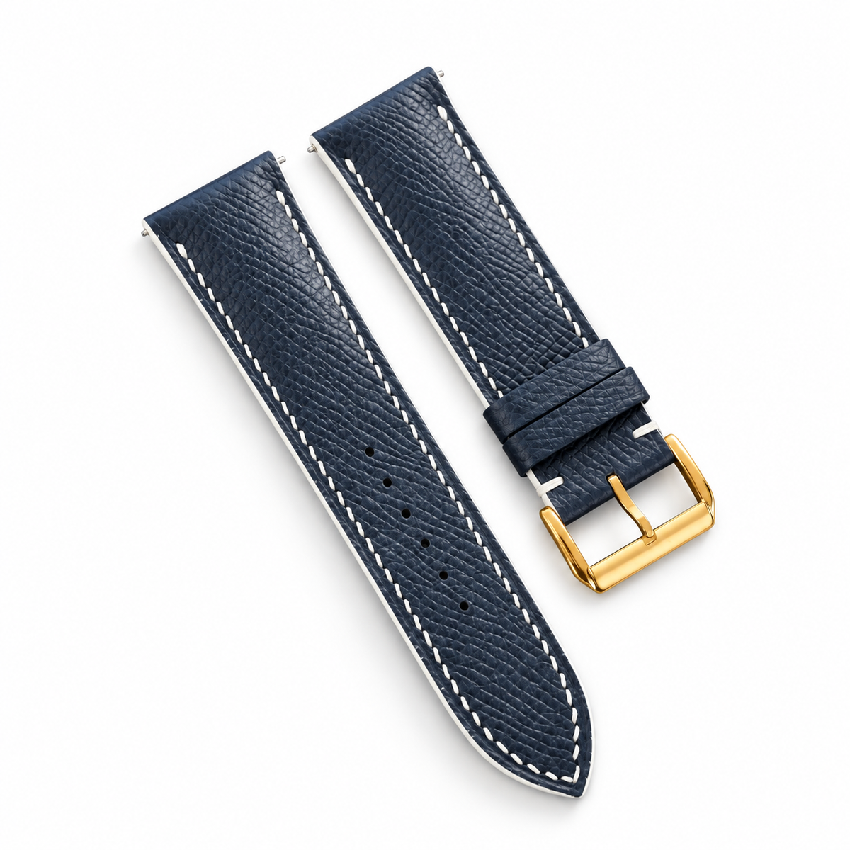 Dark Navy Epsom Leather Watch Strap - buckle and keeper