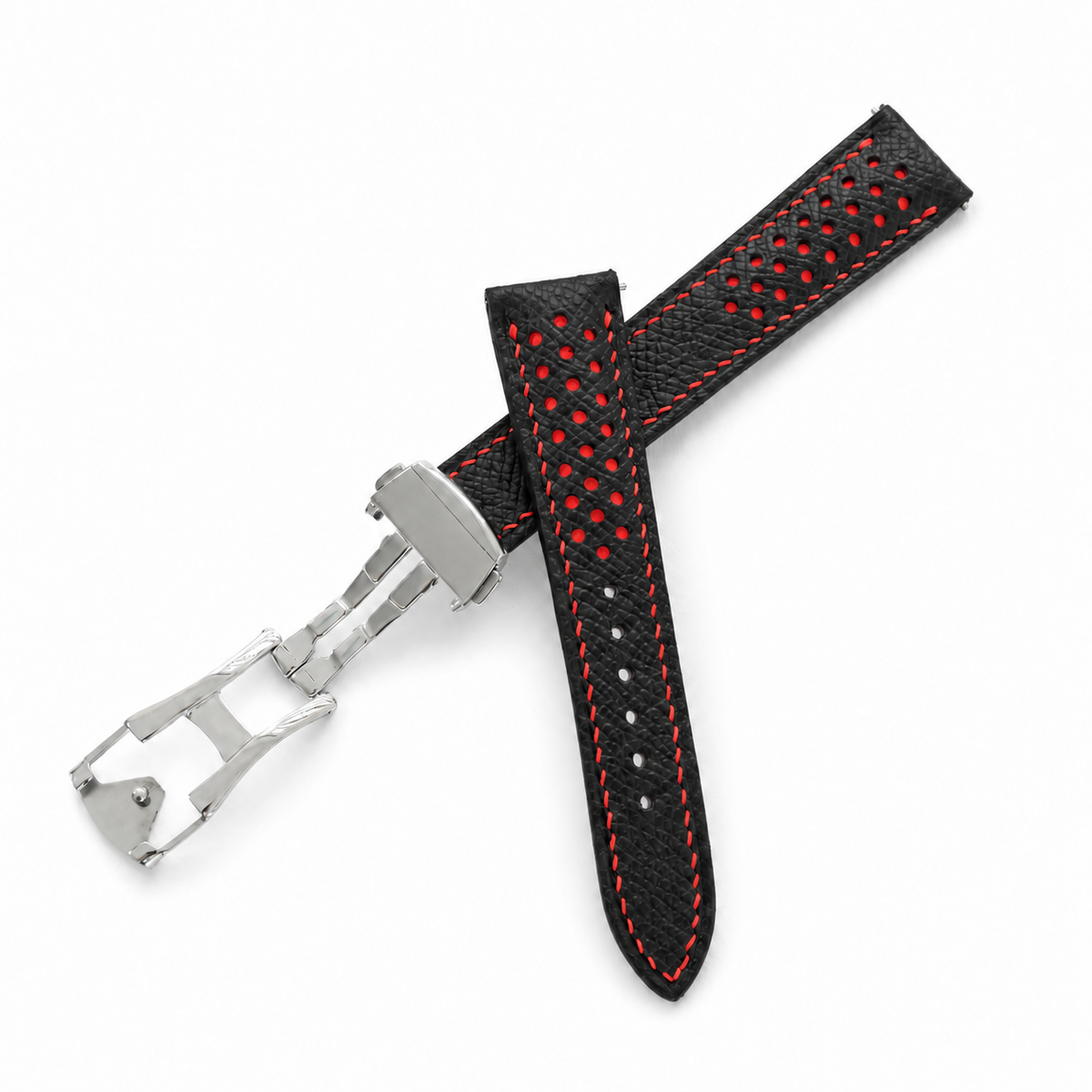 Deployant Racing Rally Black and Red Epsom Leather Watch Strap - hero