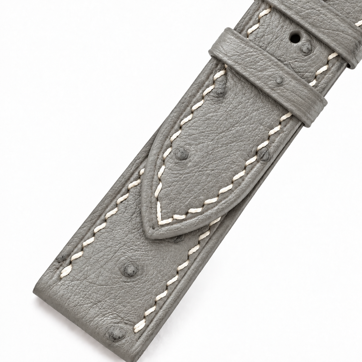 Stone Gray Ostrich Leather Watch Strap - keepers detail