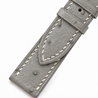Stone Gray Ostrich Leather Watch Strap - keepers detail