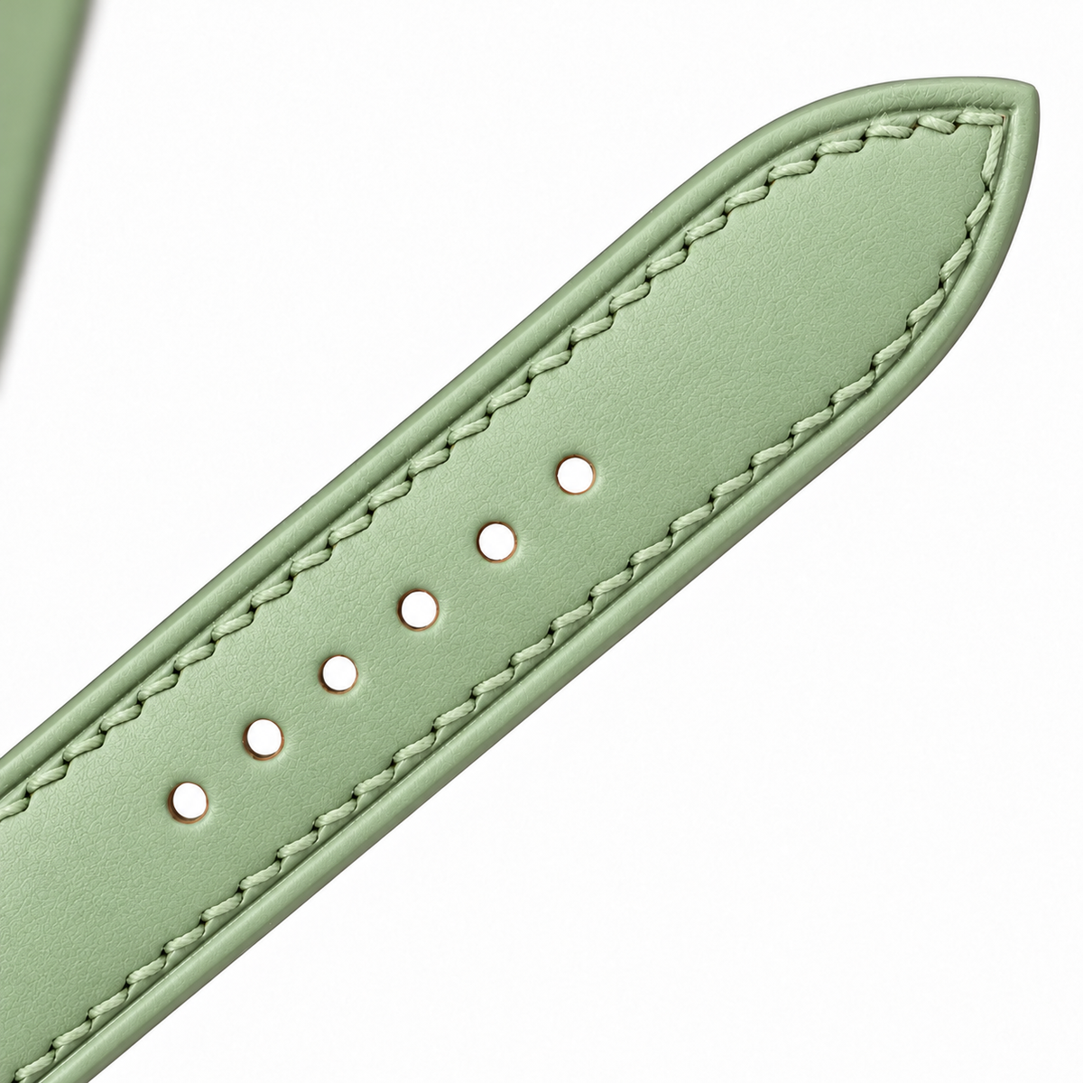 Pastel Sage Green Swift Leather Watch Strap - side profile