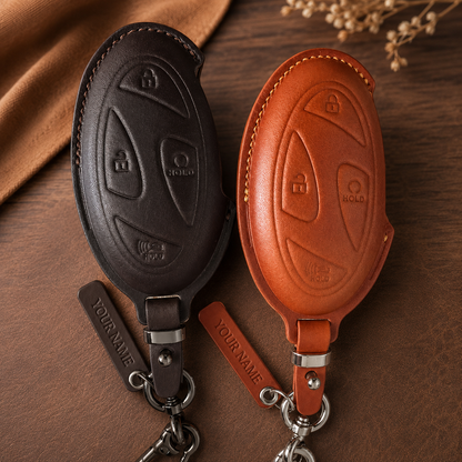 Hyundai Tucson Santa Fe leather smart key fob cover - black and brown