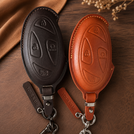 Hyundai Tucson Santa Fe leather smart key fob cover - black and brown
