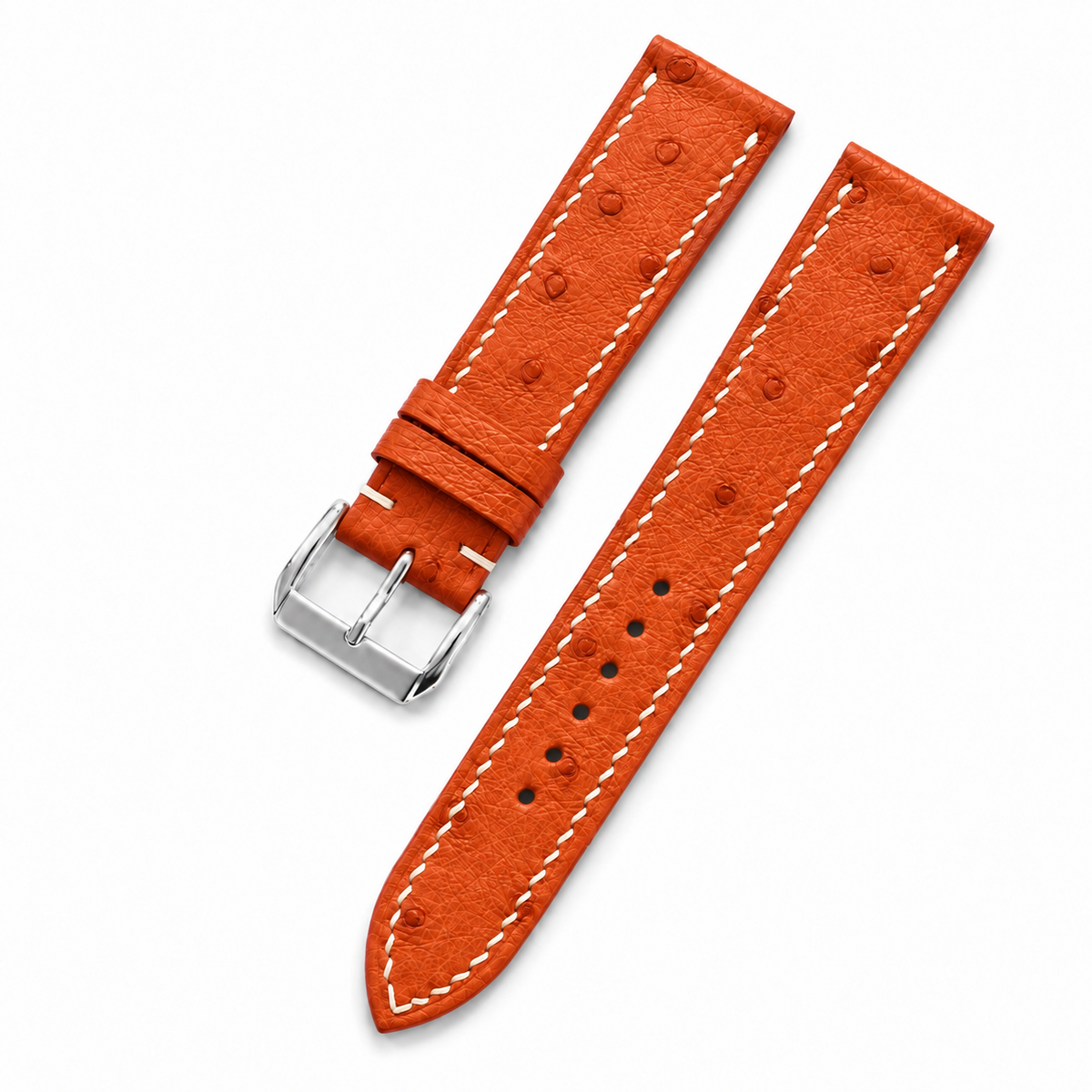 Orange Ostrich Leather Watch Strap - two piece diagonal