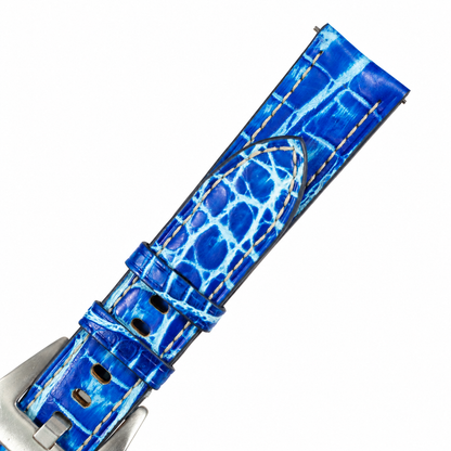 Ocean Blue White Patina Alligator Leather Watch Strap - ocean blue white patina scale texture