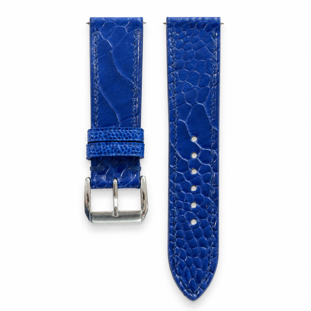 Flat Blue Ostrich Leg Leather Watch Strap