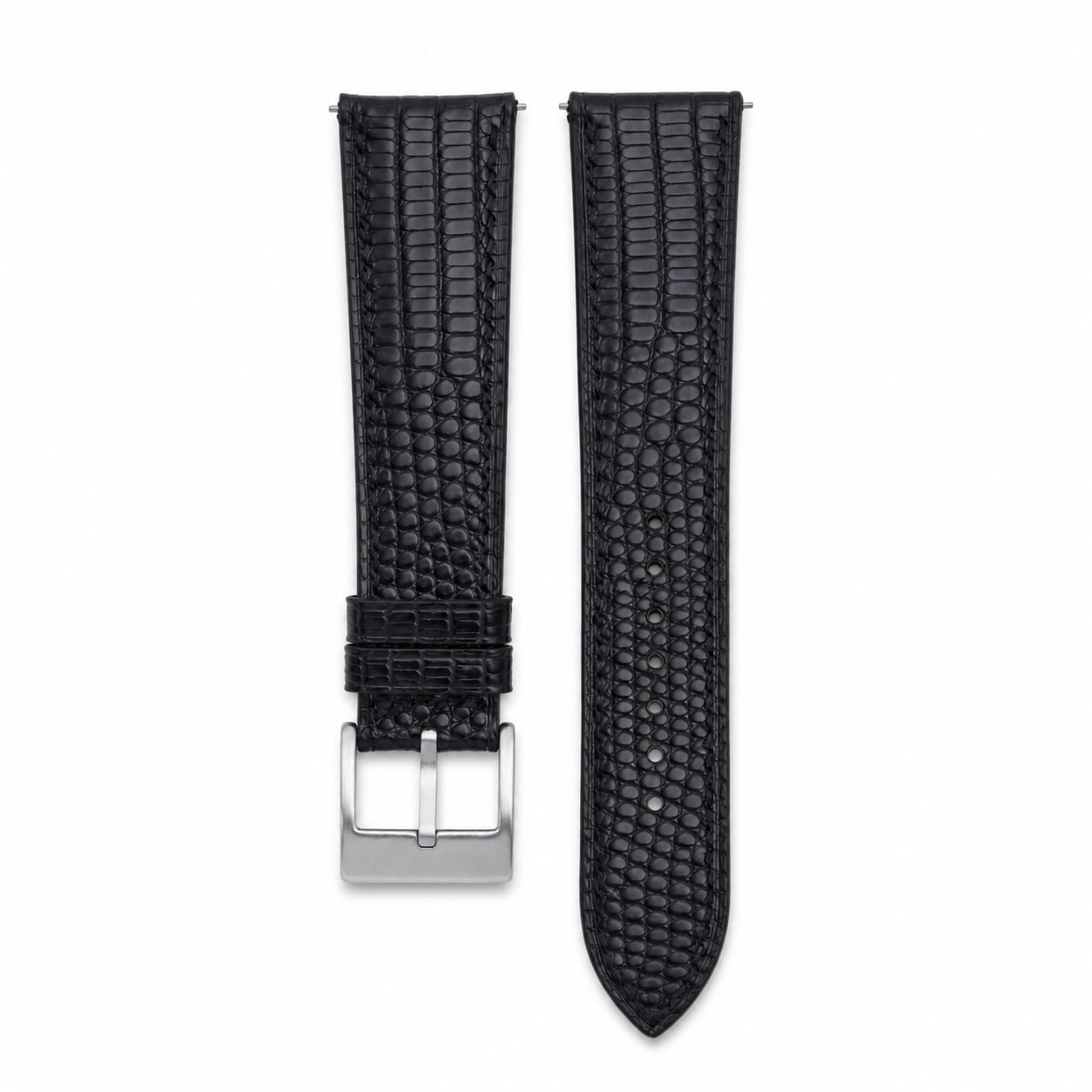 Flat Black Lizard leather watch strap with black tone-on-tone stitching