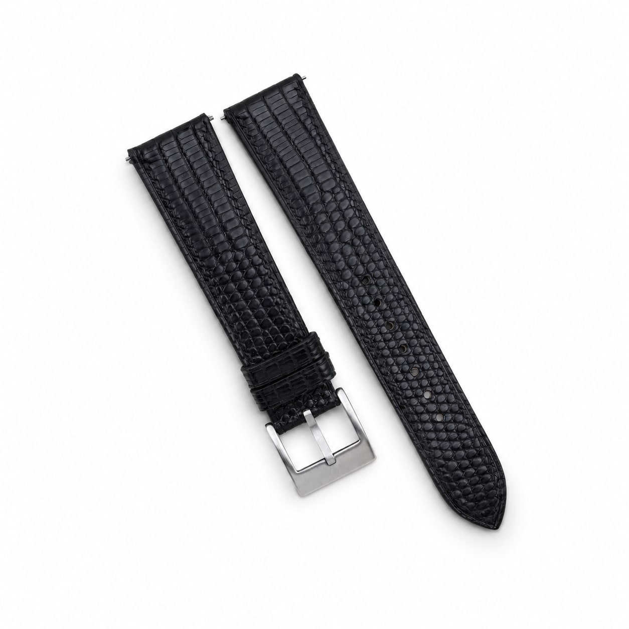 Flat Black Lizard leather watch strap with black tone-on-tone stitching