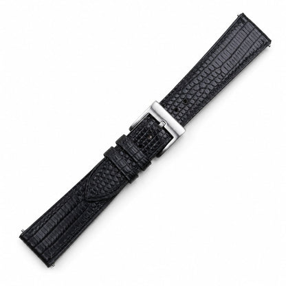 Flat Black Lizard leather watch strap with black tone-on-tone stitching