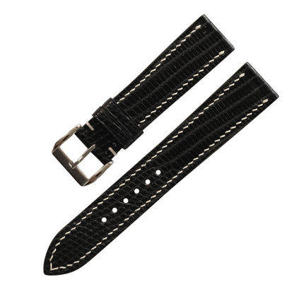Flat Black Lizard Leather Watch Strap