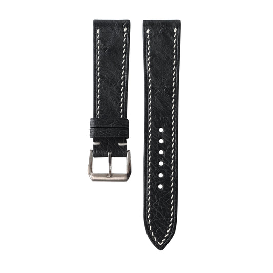 Flat Black Ostrich Leather Watch Strap