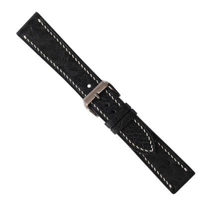 Flat Black Ostrich Leather Watch Strap