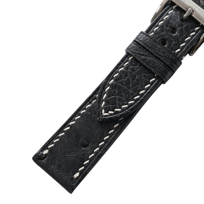 Flat Black Ostrich Leather Watch Strap