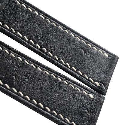 Flat Black Ostrich Leather Watch Strap