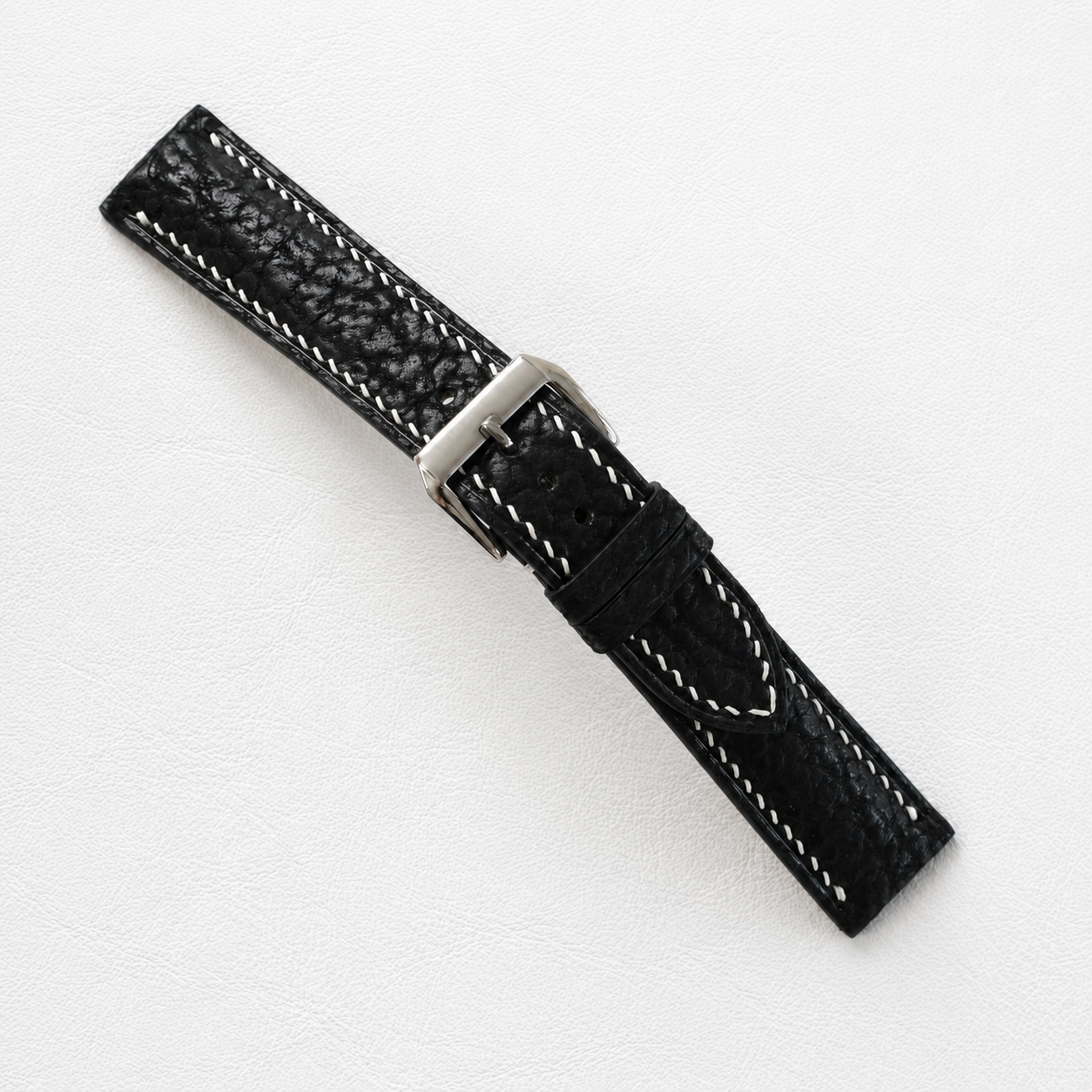 Flat Black Shark Leather Watch Strap