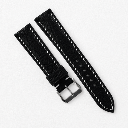 Flat Black Shark Leather Watch Strap