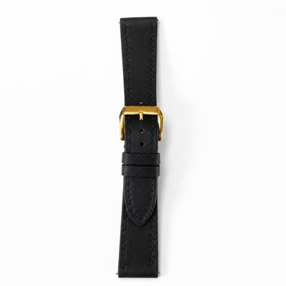 Flat Black Swift Leather Watch Strap - Black Stitch