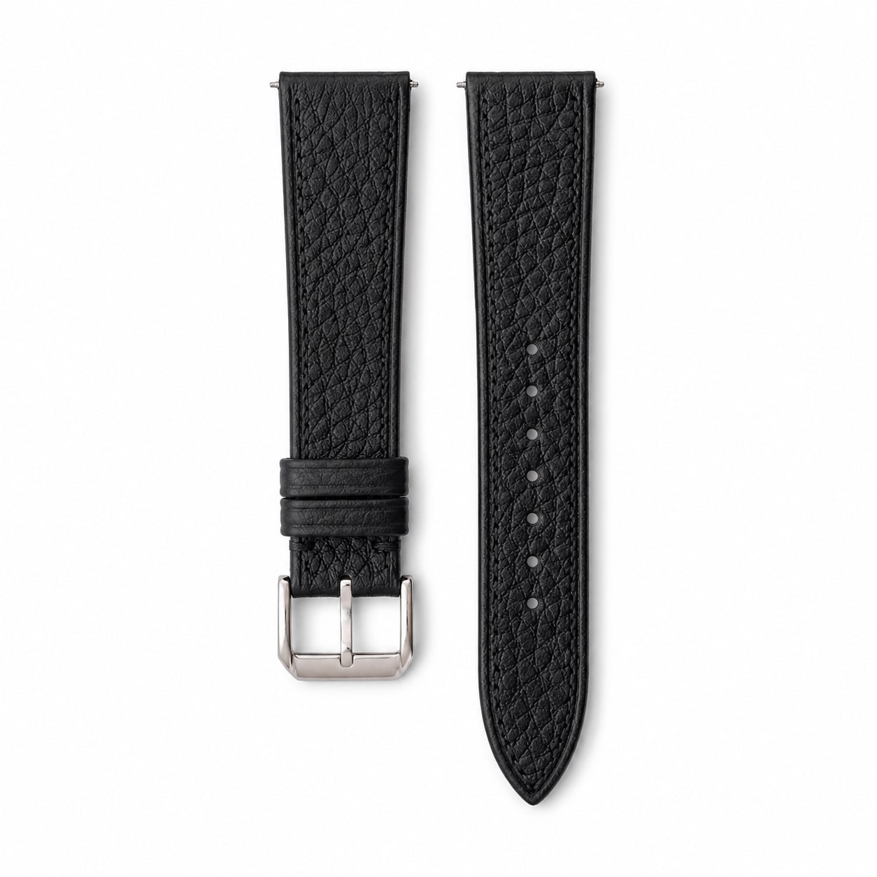Flat Black Togo leather watch strap with tone-on-tone stitching