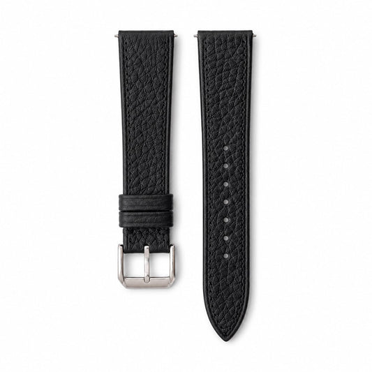 Flat Black Togo leather watch strap with tone-on-tone stitching