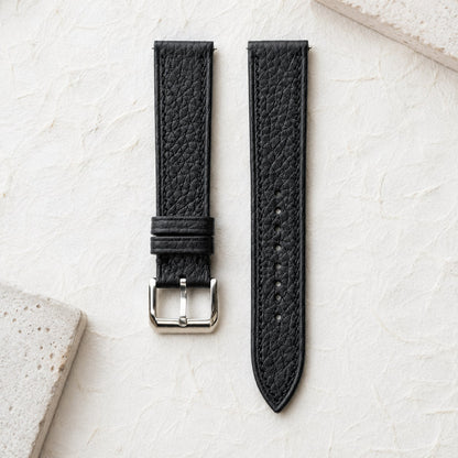 Flat Black Togo leather watch strap with tone-on-tone stitching