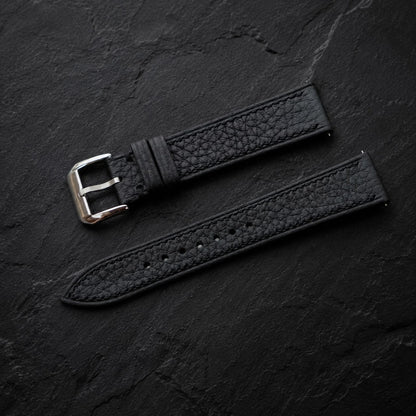 Flat Black Togo leather watch strap with tone-on-tone stitching