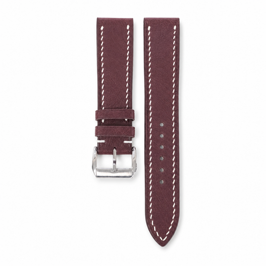 Flat Burgundy Swift Leather Watch Strap - Photo 1