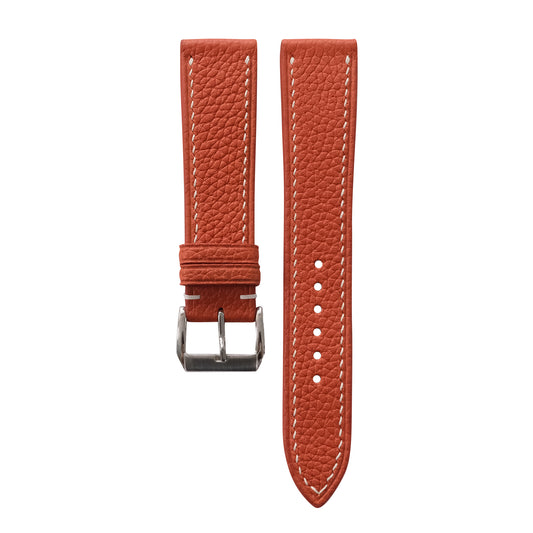 Flat Burnt Orange Togo Leather Watch Strap
