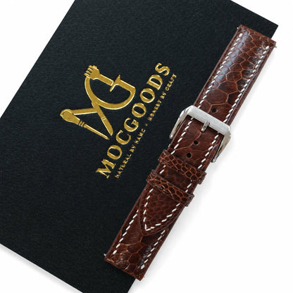 Flat Cognac Brown Ostrich Leg Leather Watch Strap