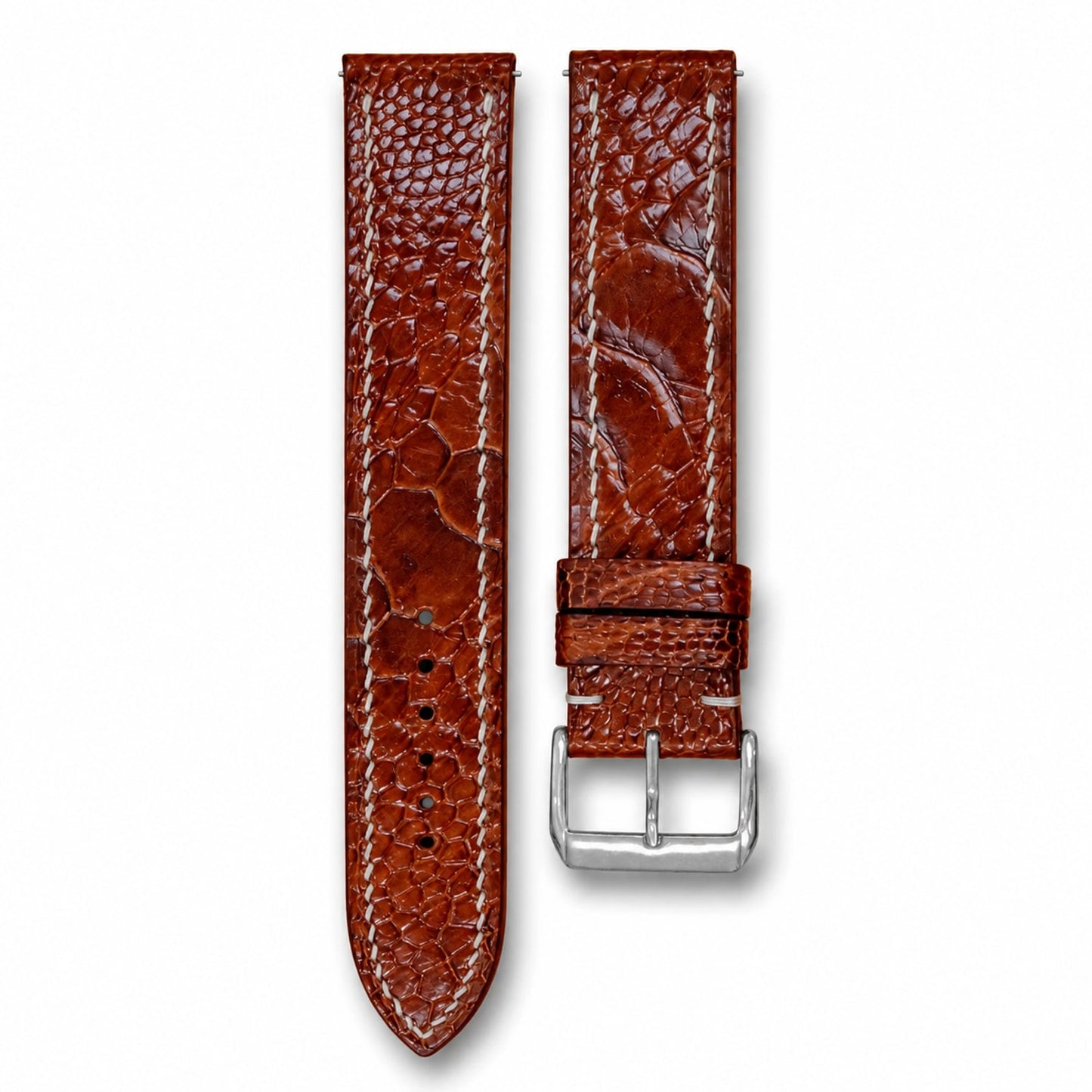 Flat Cognac Umber Ostrich Leg leather watch strap