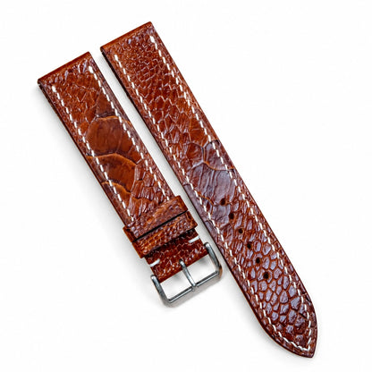 Flat Cognac Umber Ostrich Leg leather watch strap