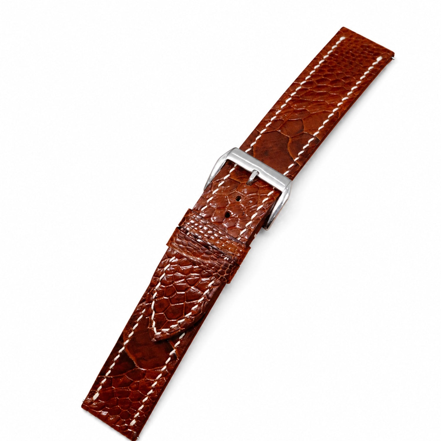 Flat Cognac Umber Ostrich Leg leather watch strap
