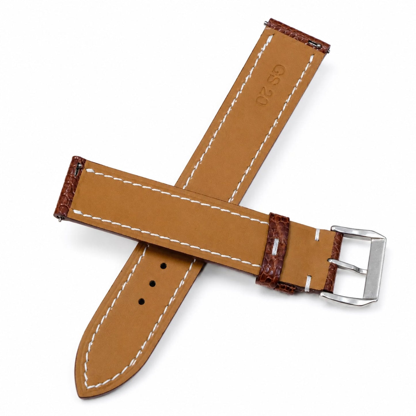 Flat Cognac Umber Ostrich Leg leather watch strap