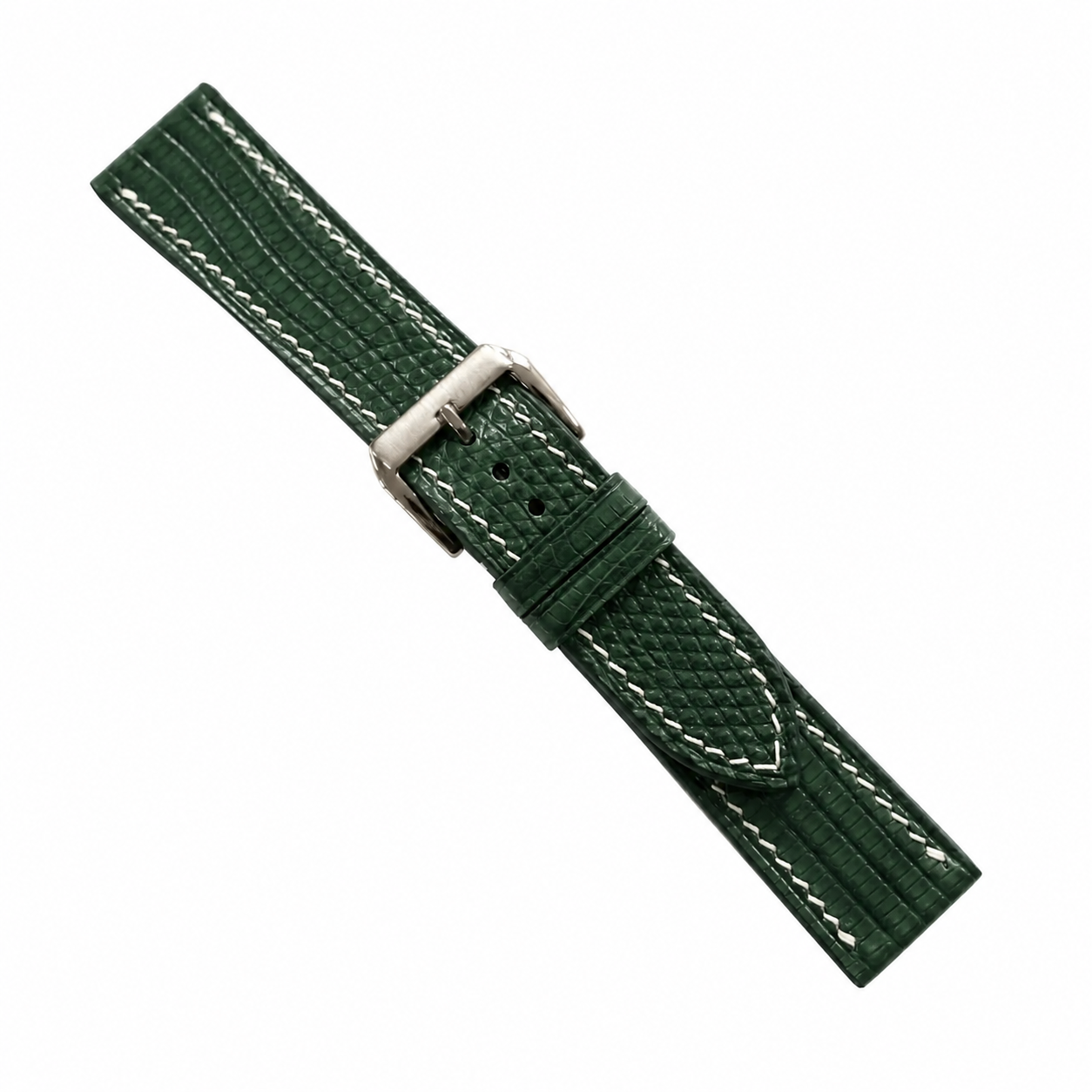Flat Forest Green Lizard Leather Watch Strap